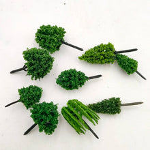 Load image into Gallery viewer, 50 pcs 4-17cm Mixed Miniature Green Tree Model Train Railway DIY Scenery Dollhouse Fairy Garden Landscape Terrarium Diorama Craft Supplies
