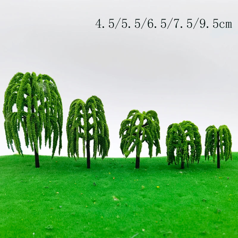50 pcs 4.5-9.5cm Mixed Miniature Willow Tree Model Train Railway DIY Scenery Dollhouse Garden Landscape Terrarium Diorama Craft Supplies