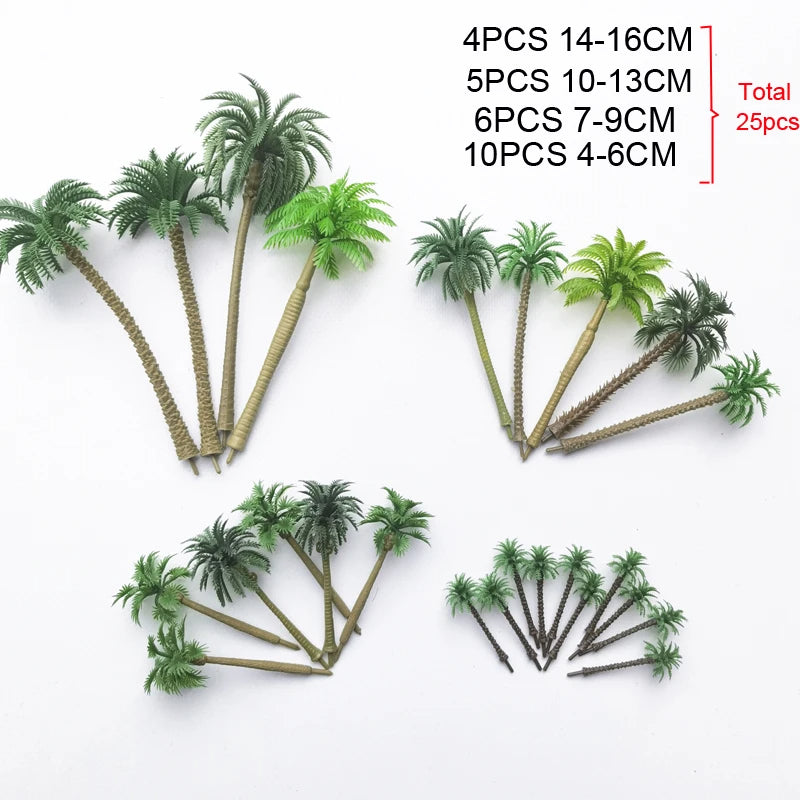 25 pcs Mixed Miniature Coconut Palm Tree Models Train Railway Accessories Beach Seaside Landscape Layout Terrarium Diorama Craft Supplies
