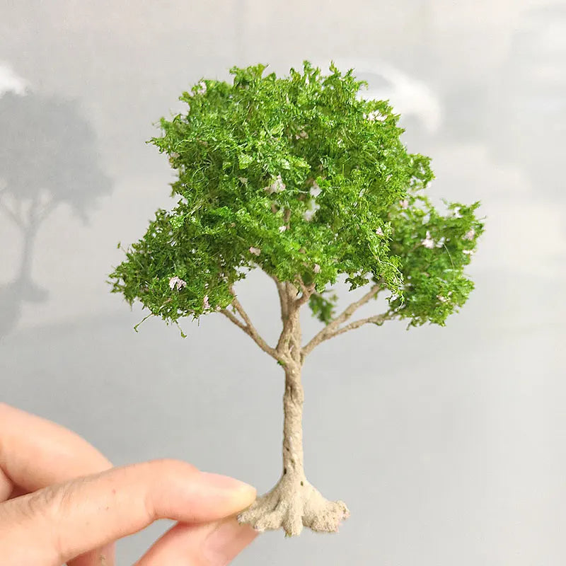 10/15/18/23/28cm Miniature White Flowering Green Tree Model Train Railway Layout Dollhouse Garden Landscape Terrarium Diorama Craft Supplies