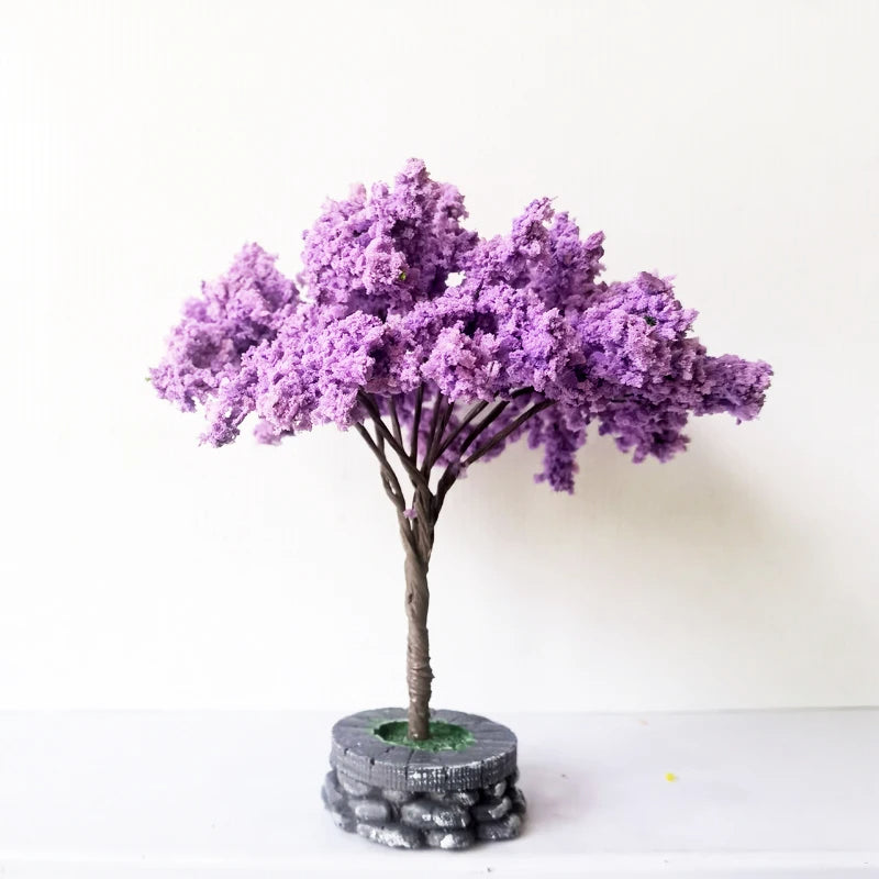 12cm Miniature Purple Cherry Blossom Tree with Base Train Railway Accessories Fairy Garden Landscape Terrarium Diorama Craft Supplies
