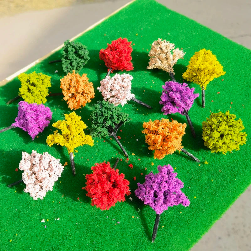 50 pcs 5cm Miniature Flowering Tree Models N HO Scale Railway Layout Accessories DIY Landscape Dollhouse Terrarium Diorama Craft Supplies