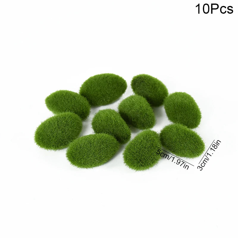 10 pcs Miniature Green Moss Rock Stone Model Pot Decoration DIY Landscape Scenery Dollhouse Fairy Garden Terrarium Diorama Craft Supplies
