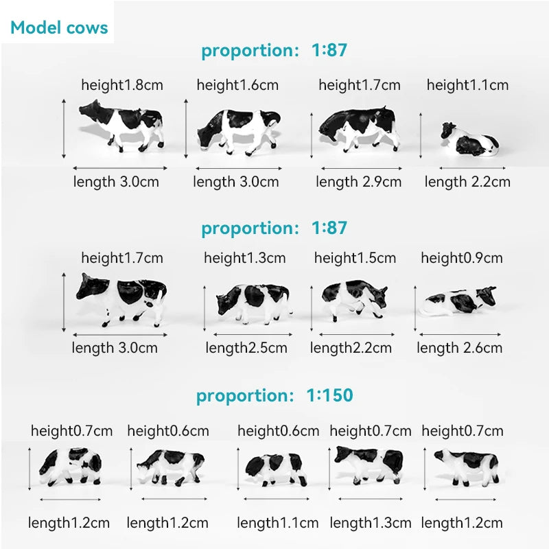 60 pcs Miniature Dairy Cow Farm Animal Figure 1/150 1/87 Models N HO Scale Garden Landscape Scenery Layout Accessories Diorama Supplies