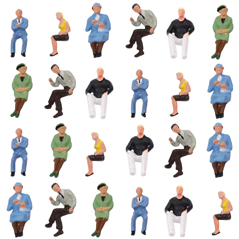24 pcs Miniature Sitting Seated Passenger People Suit Man Woman 1:48 Figure O Scale Models Train Railway Scene Accessories Diorama Supplies