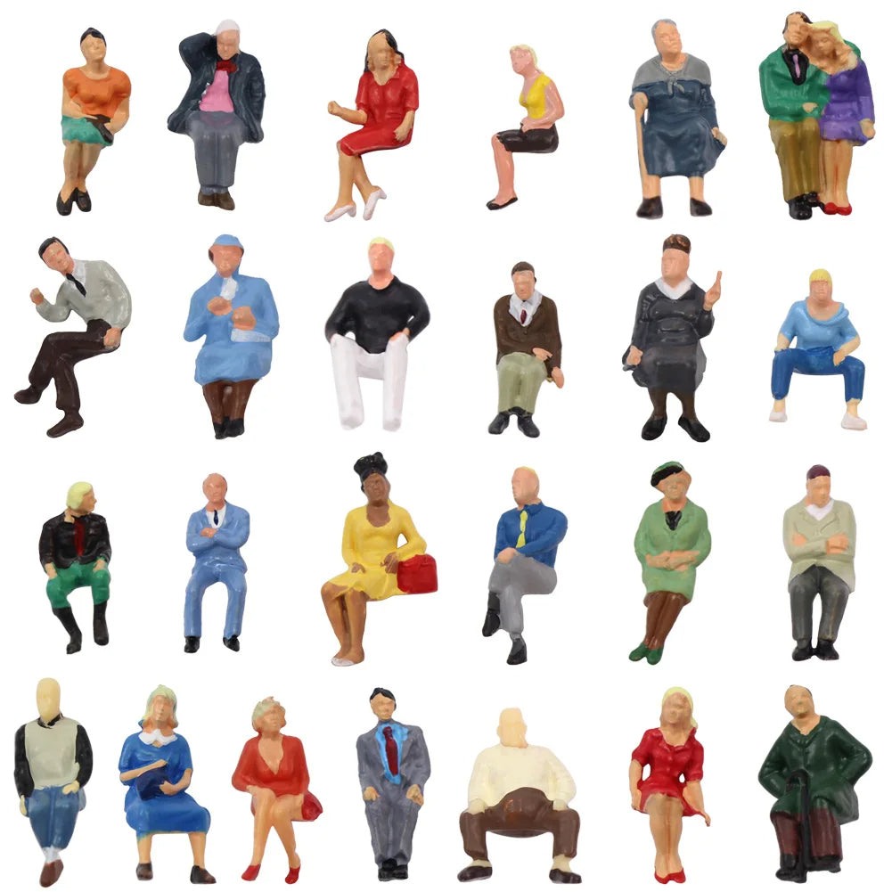 25 pcs Miniature Sitting Seated Passenger People Different Poses 1:48 Figure O Scale Model Train Railway Scene Accessories Diorama Supplies