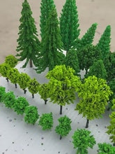 Load and play video in Gallery viewer, Miniature Plastic Model Trees Set – Mixed Sizes 4–15cm – Diorama &amp; Railway Scenery Craft Supplies (70pcs)
