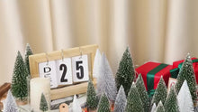 Load and play video in Gallery viewer, 30pcs Miniature Bottle Brush Christmas Trees with Snow in 5 Sizes with Wooden Bases for Tabletops, Windowsills, Party Décor, and DIY crafts
