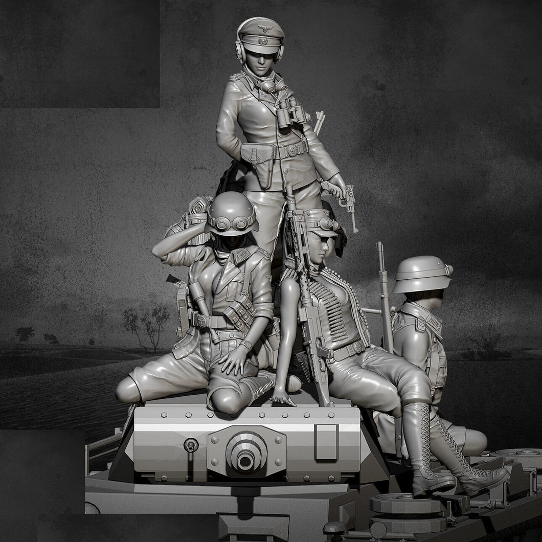 WWII Female German Tank Crew Soldier 6 People Unpainted Resin Figure 1/35 Scale Unassembled Model