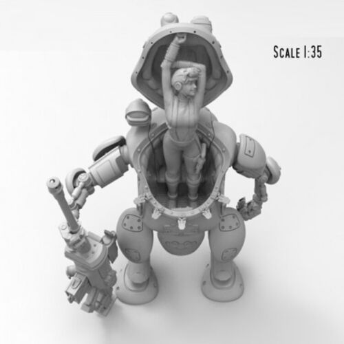 Female Soldier & Robot Resin Figure – Unpainted Model Kit 1/35 Scale – DIY Craft Supply