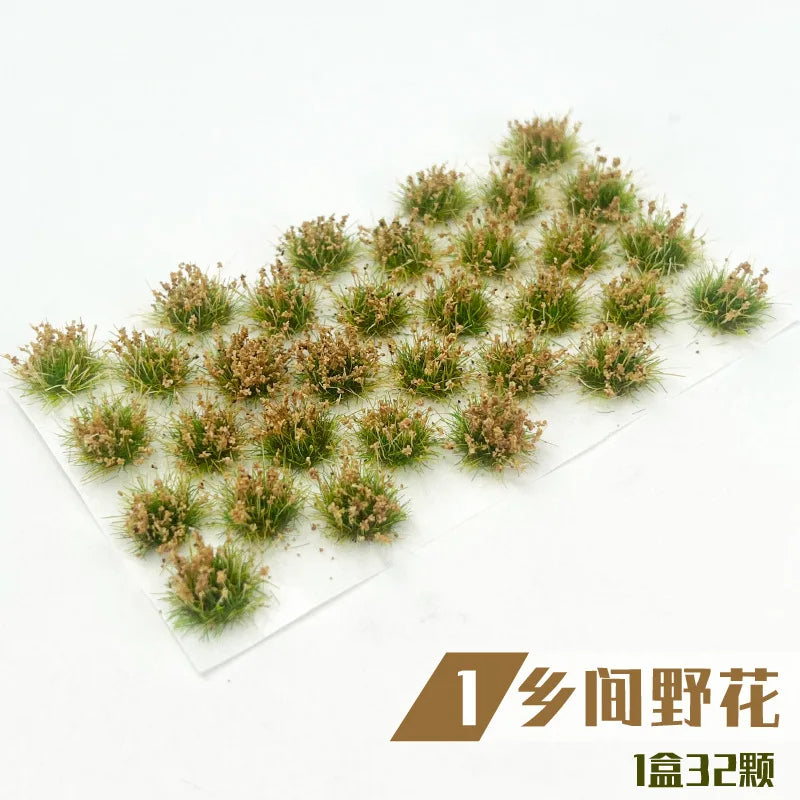 32 pcs Miniature Countryside Wildflower Cluster Grass Tufts Models Sand Table Dollhouse Fairy Garden Landscape Terrarium Craft Supplies