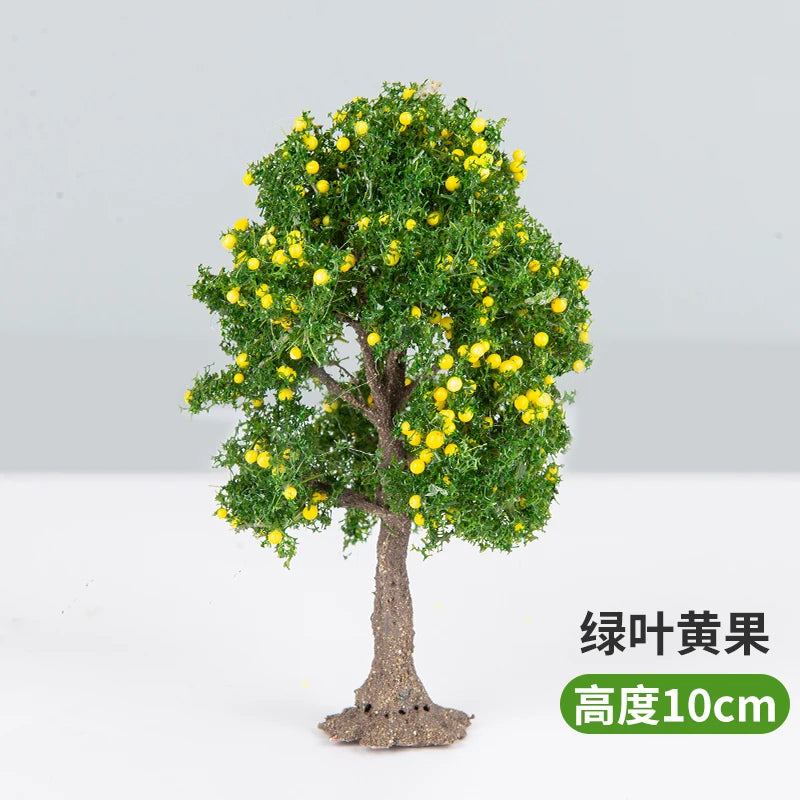 10/12/15cm Miniature Yellow Fruit Green Tree Model Train Railway Accessories Fairy Garden Landscape Terrarium Diorama Craft Supplies