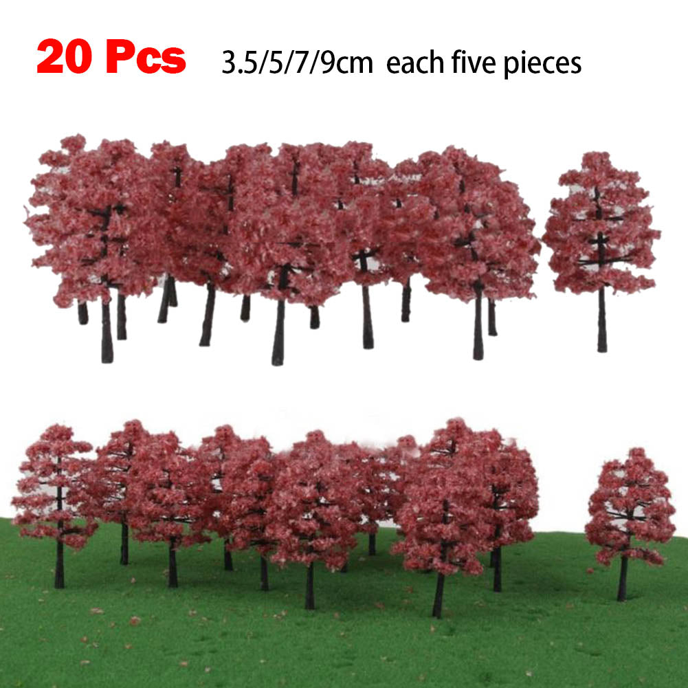 20 pcs Miniature Red Maple Tree Models Train Railway Accessories Forest Fairy Garden Landscape Terrarium Diorama Craft Supplies