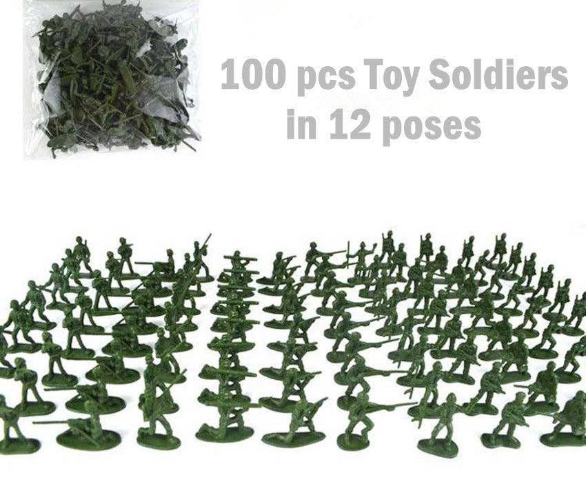 100 pcs Classic WWII Mini Military Plastic Toy Soldiers Army Men Figures 12 Poses (Choose Color)