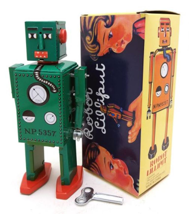 MS397 Mechanical Walking Lilliput Robot Retro Clockwork Wind Up Tin Toy Collectible (Choose Color)