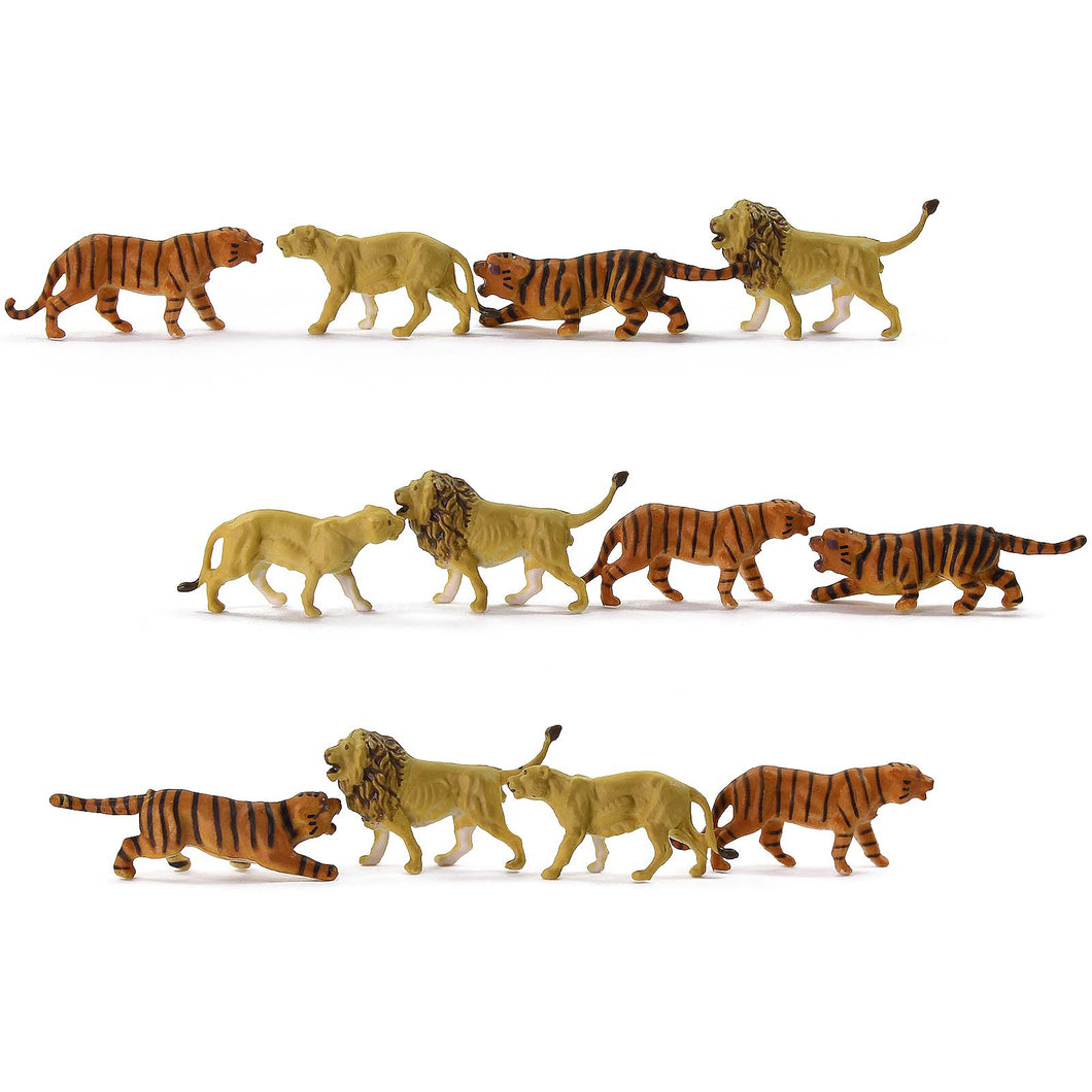 12 pcs Miniature Tiger Lion Wild Animal 1:87 Figures HO Scale Models Toys Landscape Garden Scenery Layout Scene Accessories Diorama Supplies