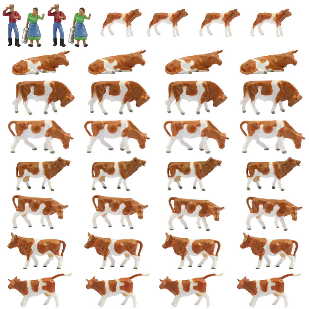 36 pcs Miniature Shepherd Brown Dairy Cow Animal Figures 1:87 Scale Models Toys Landscape Garden Layout Scene Accessories Diorama Supplies