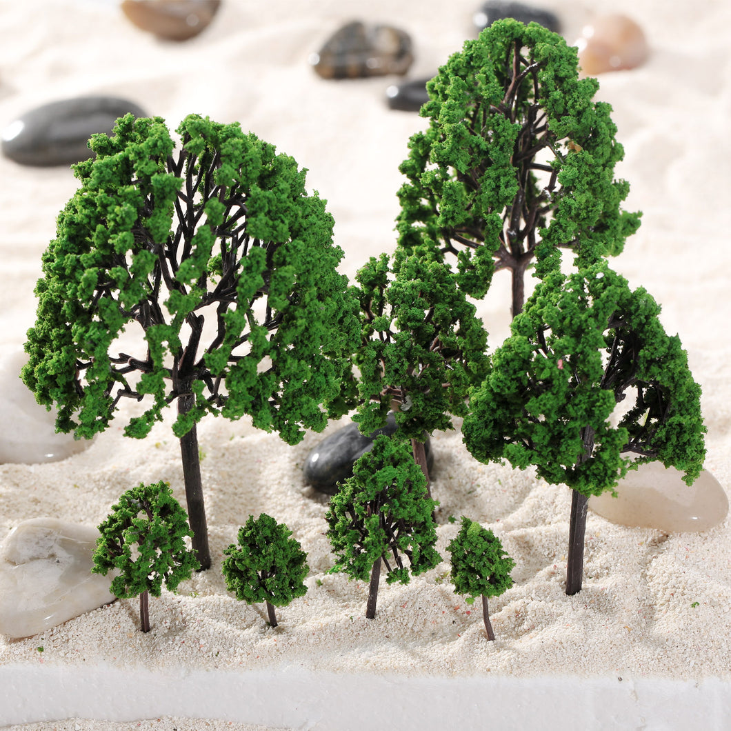 11 pcs Miniature Green Trees Models O Scale Train Railway Accessories Forest Fairy Garden Landscape Terrarium Diorama Craft Supplies