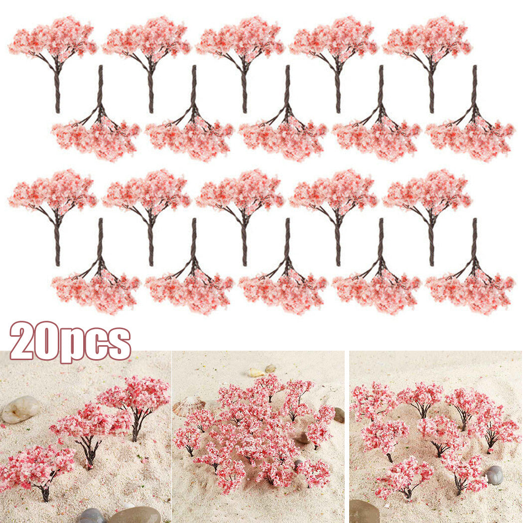 20 pcs Miniature Sakura Cherry Blossom Tree Models Train Railway Acces ...