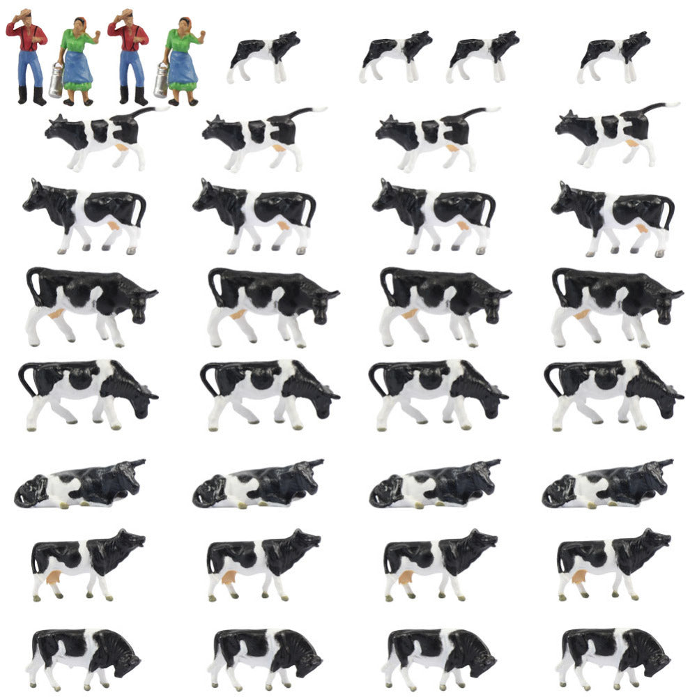 36 pcs Miniature Shepherd Black White Dairy Cow Animal Figures 1:87 Scale Models Toys Landscape Garden Layout Scene Accessories Diorama Supplies