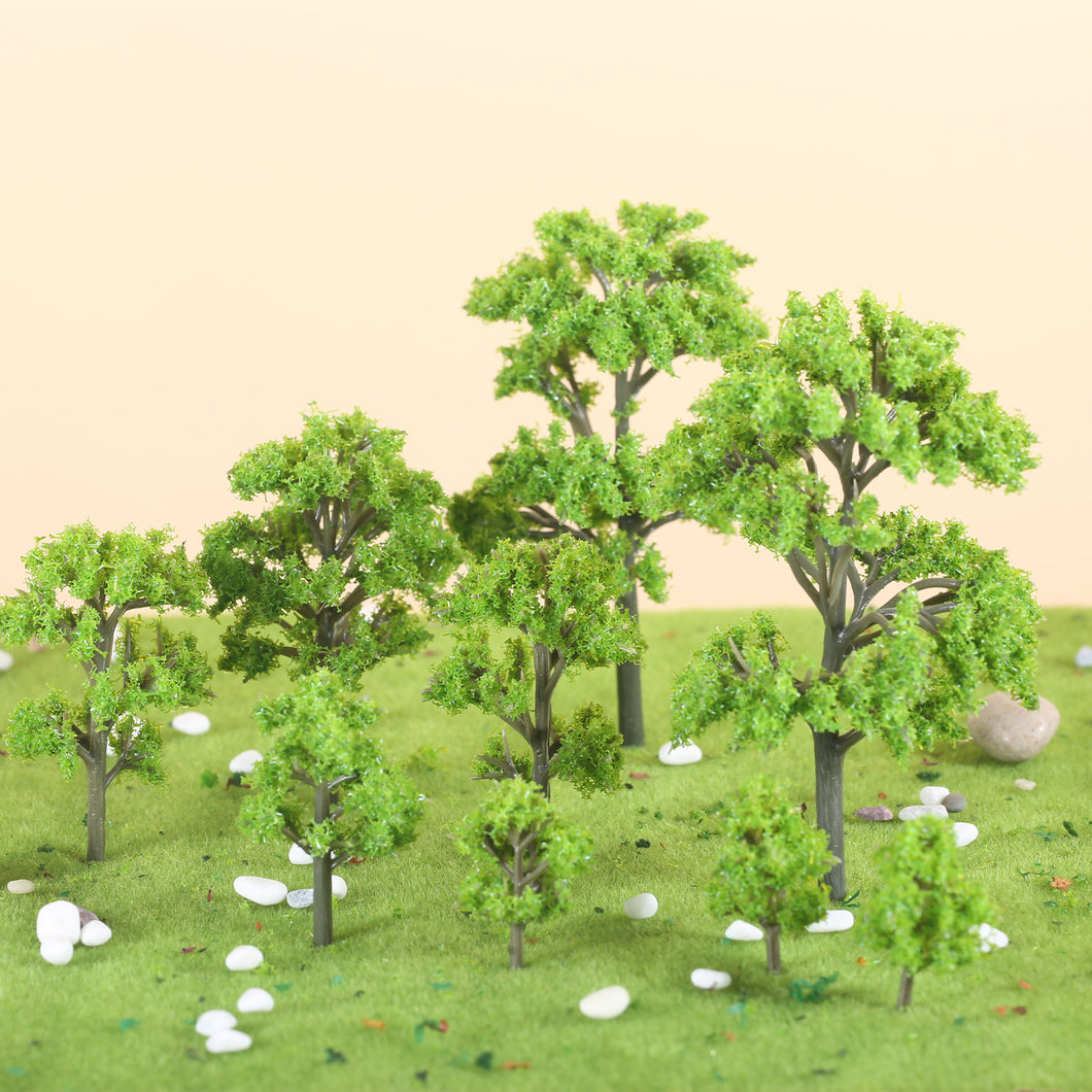 20 pcs Miniature Light Green Trees Models Train Railway Accessories Forest Fairy Garden Landscape Terrarium Diorama Craft Supplies
