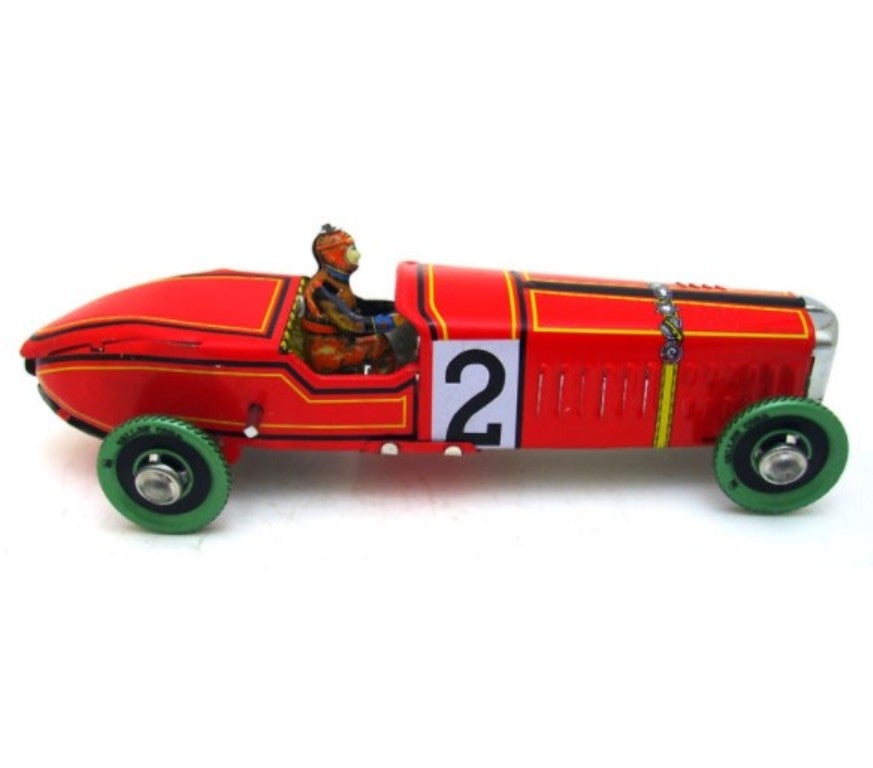 MS808 Vintage German Red Race Car Retro Clockwork Wind Up Tin Toy Collectible