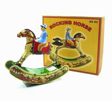 Load image into Gallery viewer, MS482 Vintage Rocking Horse with Jockey Retro Clockwork Wind Up Tin Toy Collectible
