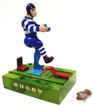 Load image into Gallery viewer, MM2006 Rugby Football Player Drop Kick Retro Clockwork Wind Up Tin Toy Collectible
