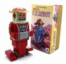 Load image into Gallery viewer, MS652 Mechanical Space F.D. Robot Fireman Retro Clockwork Wind Up Tin Toy Collectible
