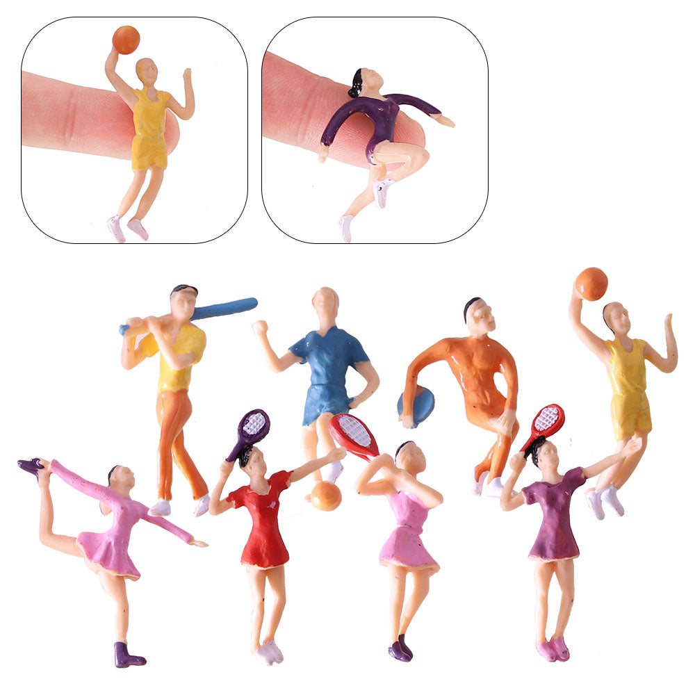 10 pcs Miniature Sports People Painted Figures 1:50 Scale Models Toys Scenery Layout Scene Accessories Diorama Supplies