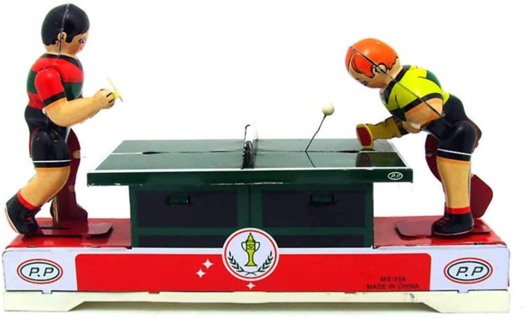 MS358 Ping Pong Table Tennis Retro Clockwork Wind Up Tin Toy Collectible