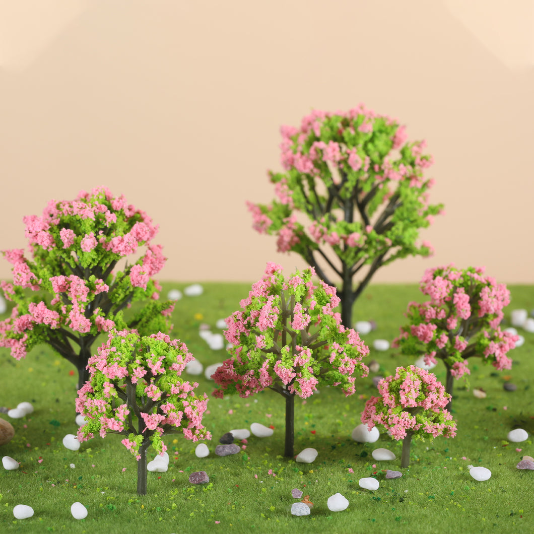 10 pcs Miniature Pink Flowering Trees Models Train Railway Accessories Forest Fairy Garden Landscape Terrarium Diorama Craft Supplies