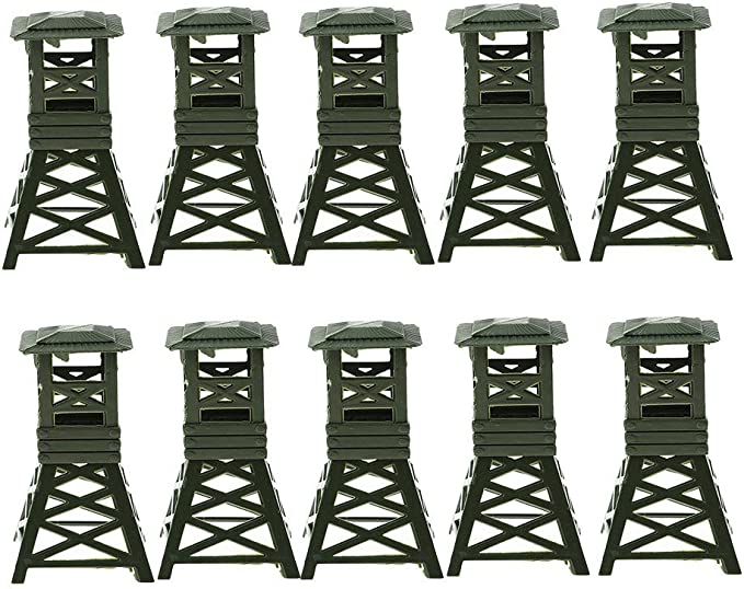 10 pcs Classic WWII Military Watch Tower Models Plastic Toy Soldier Army Men Accessories