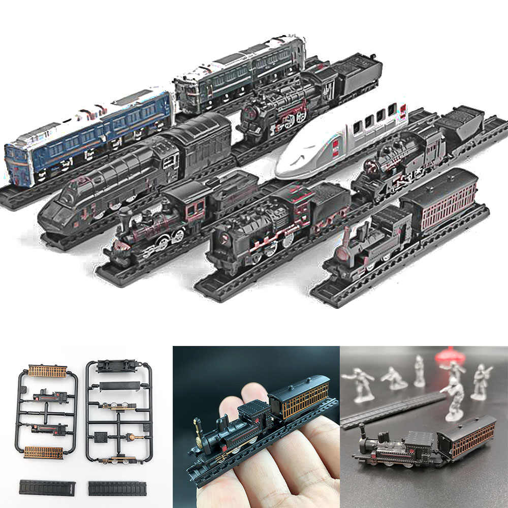 9 pcs Mini Train Engine Ho Scale 4D Assembly 1/200 Plastic Model Kit DIY Toy
