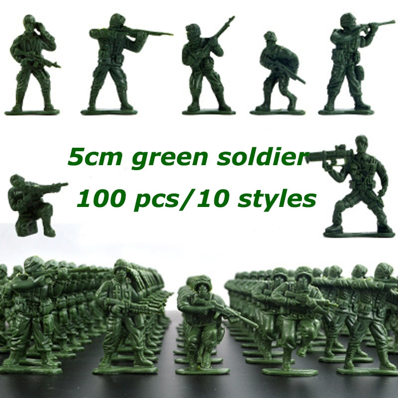 100 pcs Classic WWII Military Plastic Toy Soldiers Army Men 5cm Figures 10 Poses (Choose Color)
