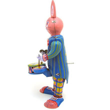 Load image into Gallery viewer, MS298 Happy Bunny Rabbit Drummer Retro Clockwork Wind Up Tin Toy Collectible
