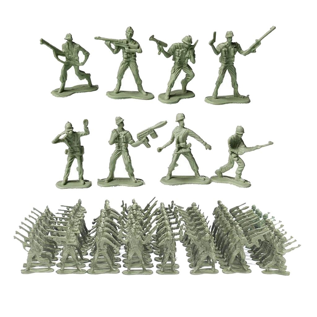 100 pcs Classic WWII Military Plastic Toy Soldiers Army Men 4cm Figures 8 Poses (Choose Color)