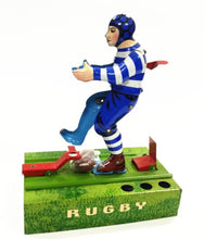 Load image into Gallery viewer, MM2006 Rugby Football Player Drop Kick Retro Clockwork Wind Up Tin Toy Collectible
