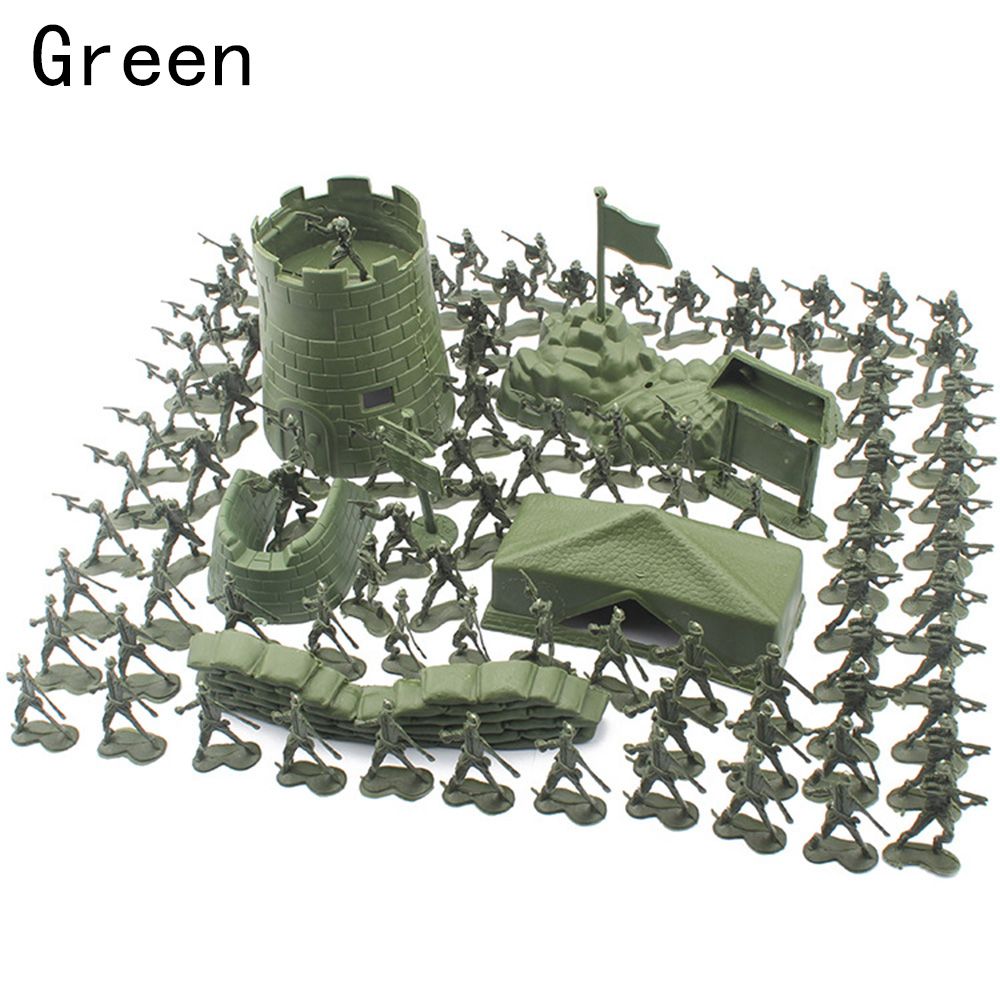 107 pcs Military Base Model Plastic Toy Soldier 4cm Figure Army Men Playset (Choose Color)