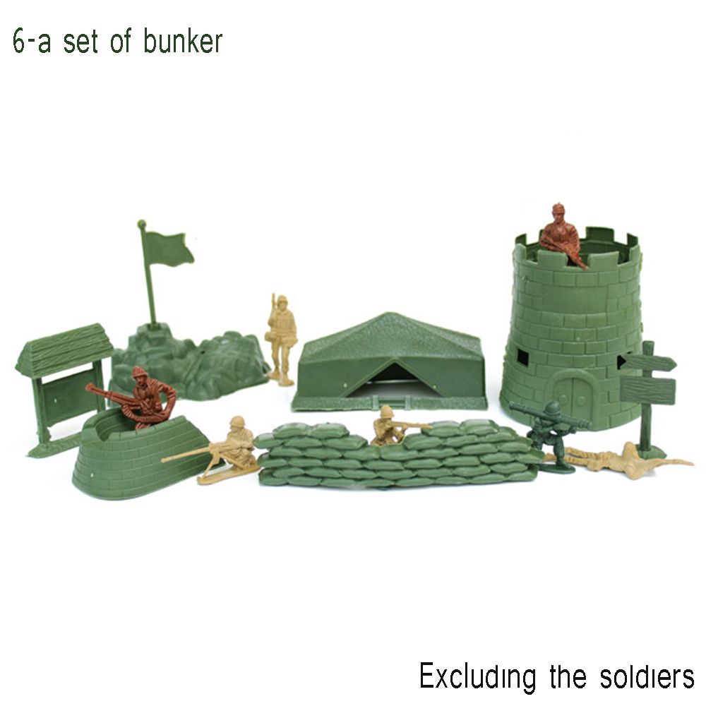 7 pcs Classic WWII Military Bunker Tower Tent Sandbag Flag Models Plastic Toy Soldier Army Men Accessories
