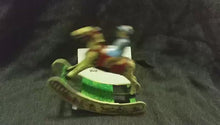 Load and play video in Gallery viewer, MS482 Vintage Rocking Horse with Jockey Retro Clockwork Wind Up Tin Toy Collectible
