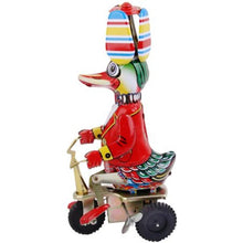 Load image into Gallery viewer, Vintage Circus Duck on Bike Tricycle Propeller Hat Retro Clockwork Wind Up Tin Toy Collecible

