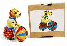 Load image into Gallery viewer, Vintage Circus Dog Rolling Ball Retro Clockwork Wind Up Tin Toy Collectible
