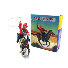 Load image into Gallery viewer, MS418 Vintage Cowboy with Whip Spinning Lasso Retro Clockwork Wind Up Tin Toy Collectible
