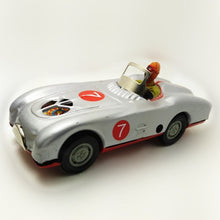 Load image into Gallery viewer, MS642 Silver Racer Number 7 Race Car Retro Clockwork Wind Up Tin Toy Collectible
