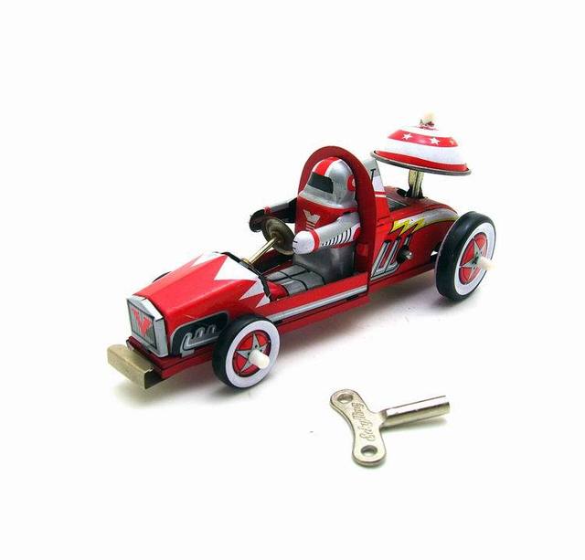 Jouet Ancien Voiture De Course En Fer Blanc - Mécanisme à Remonter - Chine - Occasion