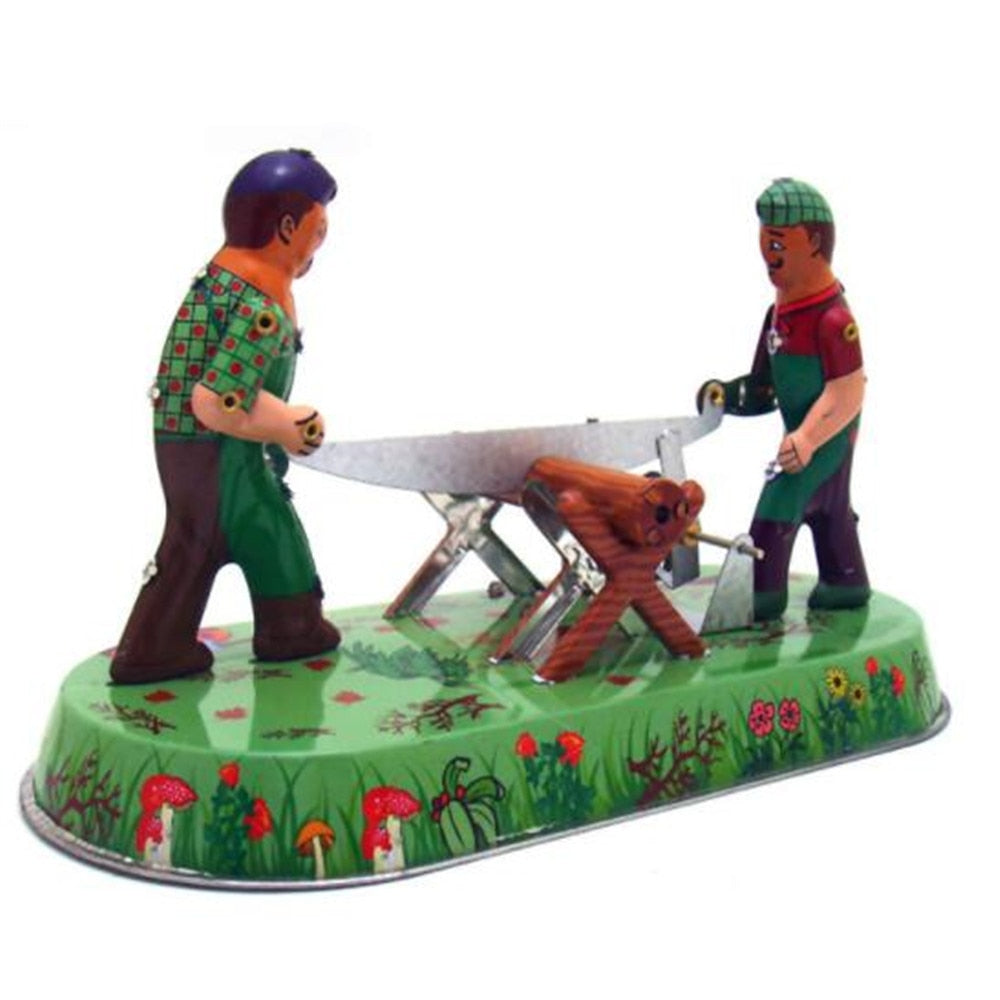 MS394 Loggers Sawing Wood Woodcutters Retro Clockwork Wind