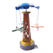 Load image into Gallery viewer, MM262 Airplanes Merry Go Round Carousel Retro Clockwork Wind Up Tin Toy Collectble
