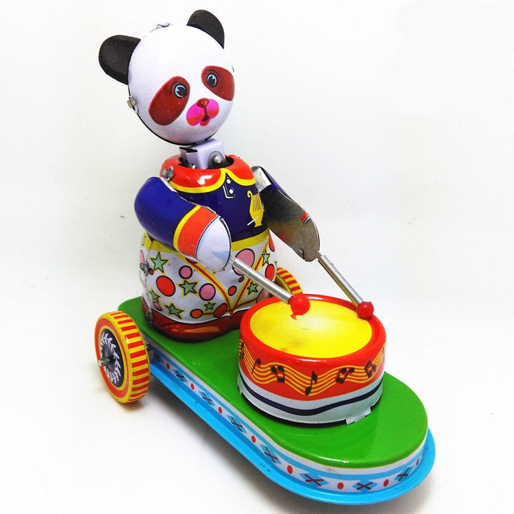 MS565 Circus Panda Drumming Animal Retro Clockwork Wind Up Tin Toy Collectible