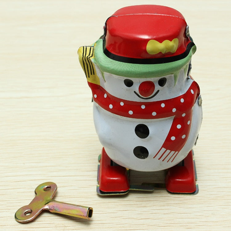 MS253 Vintage Walking Snowman Robot Retro Clockwork Wind Up Tin Toy Collectible